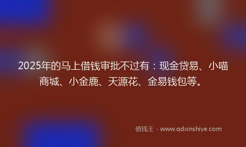 2025年的马上借钱审批不过有：现金贷易、小喵商城、小金鹿、天源花、金易钱包等。