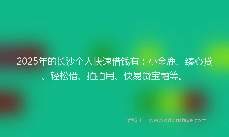 2025年的长沙个人快速借钱有：小金鹿、臻心贷、轻松借、拍拍用、快易贷宝融等。