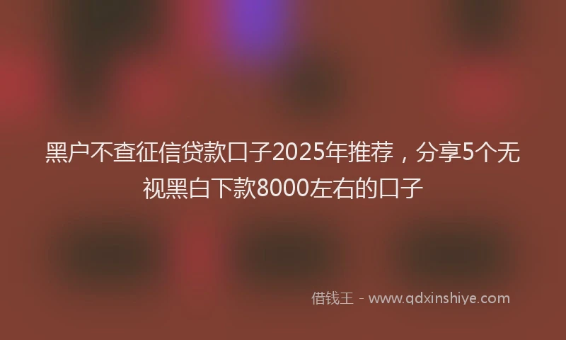 黑户不查征信贷款口子2025年推荐，分享5个无视黑白下款8000左右的口子
