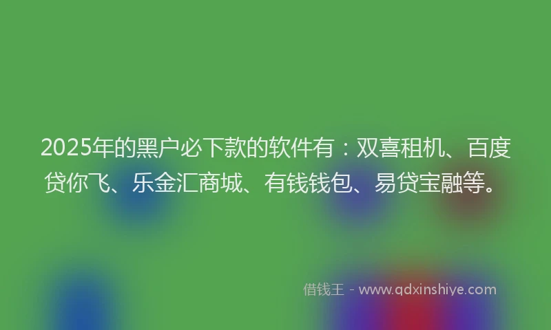 2025年的黑户必下款的软件有：双喜租机、百度贷你飞、乐金汇商城、有钱钱包、易贷宝融等。