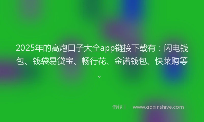 2025年的高炮口子大全app链接下载有：闪电钱包、钱袋易贷宝、畅行花、金诺钱包、快莱购等。