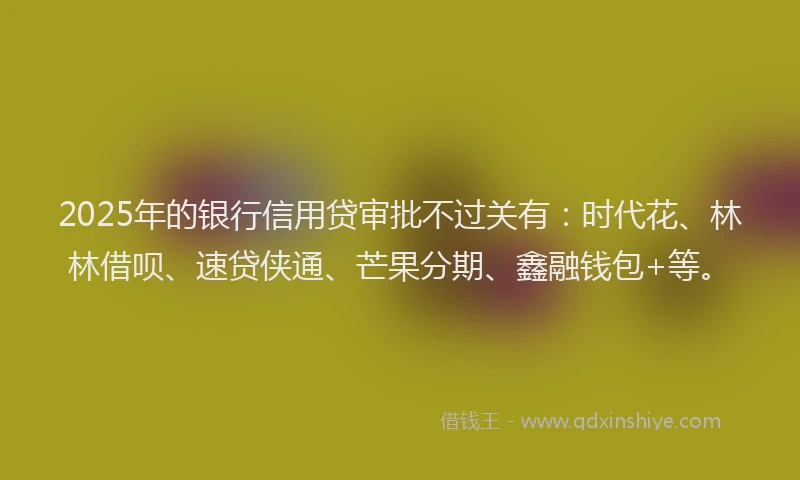 2025年的银行信用贷审批不过关有：时代花、林林借呗、速贷侠通、芒果分期、鑫融钱包+等。