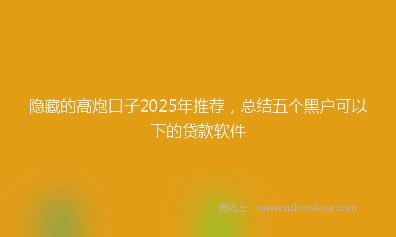 隐藏的高炮口子2025年推荐，总结五个黑户可以下的贷款软件