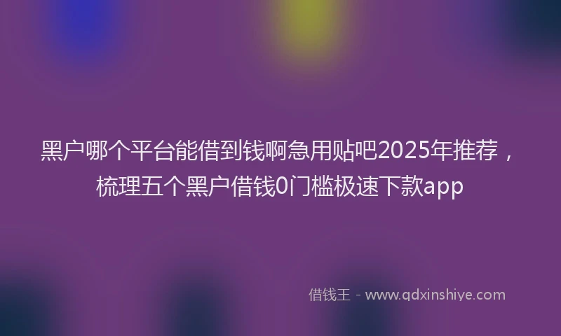 黑户哪个平台能借到钱啊急用贴吧2025年推荐，梳理五个黑户借钱0门槛极速下款app