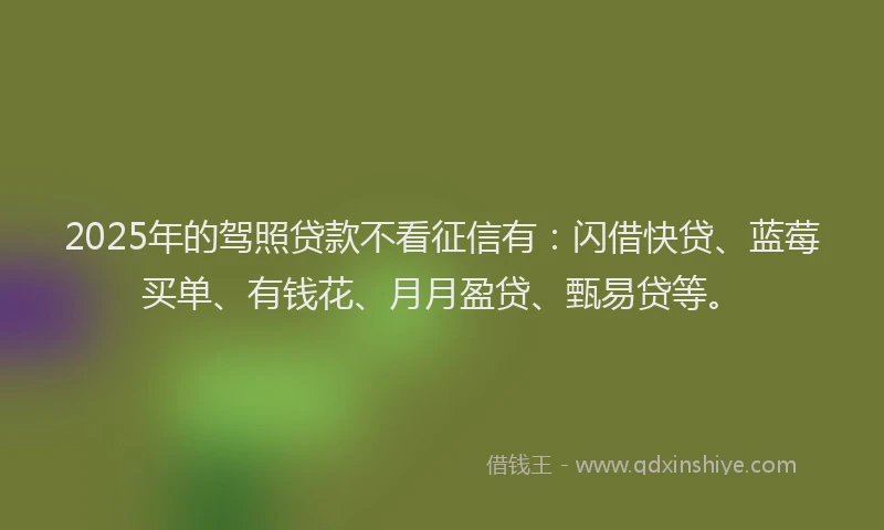 2025年的驾照贷款不看征信有：闪借快贷、蓝莓买单、有钱花、月月盈贷、甄易贷等。