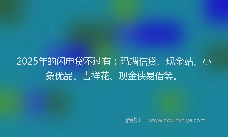 2025年的闪电贷不过有：玛瑙信贷、现金站、小象优品、吉祥花、现金侠易借等。