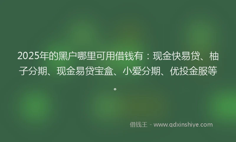 2025年的黑户哪里可用借钱有：现金快易贷、柚子分期、现金易贷宝盒、小爱分期、优投金服等。