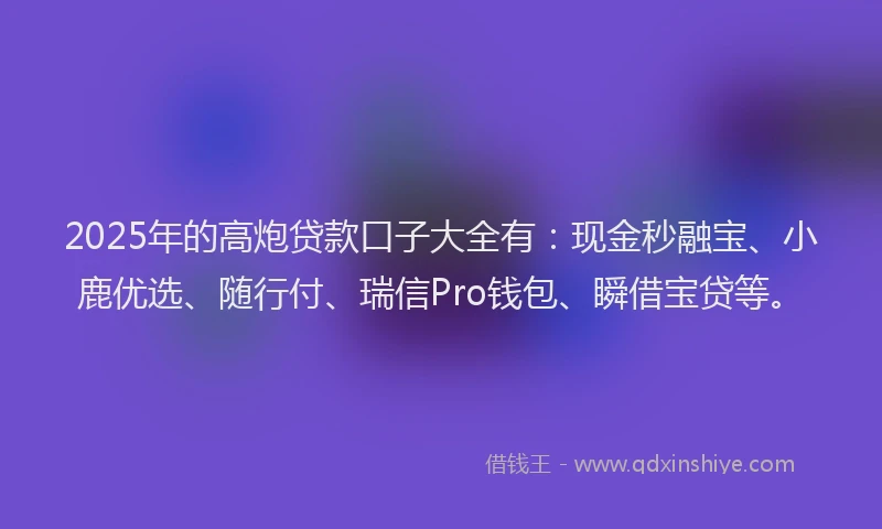2025年的高炮贷款口子大全有：现金秒融宝、小鹿优选、随行付、瑞信Pro钱包、瞬借宝贷等。