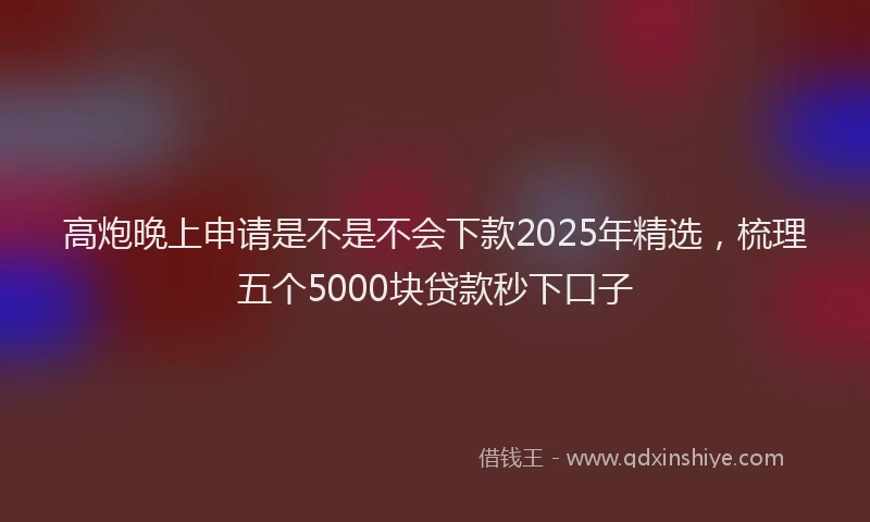 高炮晚上申请是不是不会下款2025年精选，梳理五个5000块贷款秒下口子