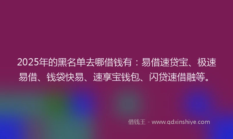 2025年的黑名单去哪借钱有：易借速贷宝、极速易借、钱袋快易、速享宝钱包、闪贷速借融等。