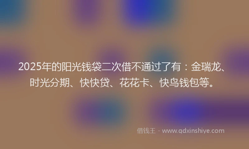2025年的阳光钱袋二次借不通过了有：金瑞龙、时光分期、快快贷、花花卡、快鸟钱包等。
