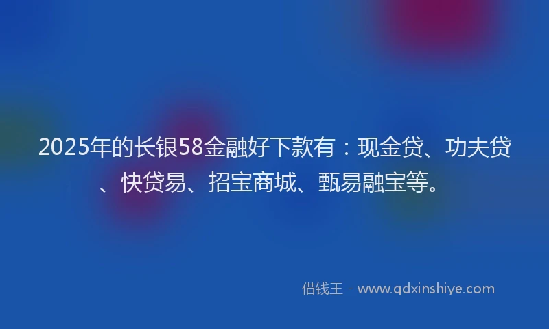 2025年的长银58金融好下款有：现金贷、功夫贷、快贷易、招宝商城、甄易融宝等。