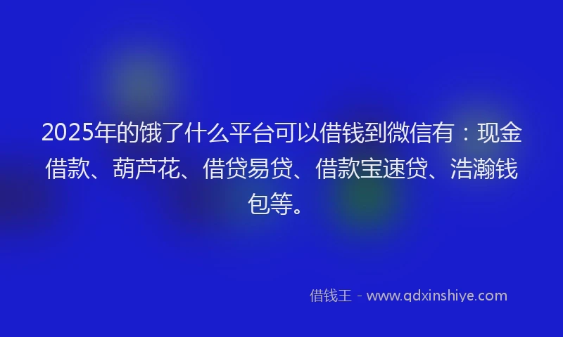 2025年的饿了什么平台可以借钱到微信有：现金借款、葫芦花、借贷易贷、借款宝速贷、浩瀚钱包等。