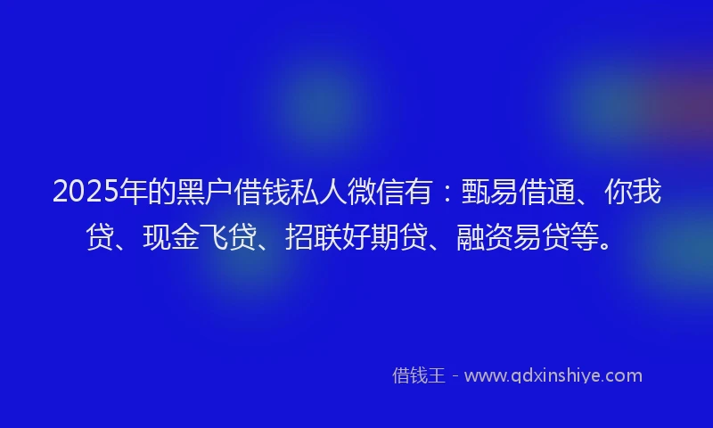 2025年的黑户借钱私人微信有：甄易借通、你我贷、现金飞贷、招联好期贷、融资易贷等。