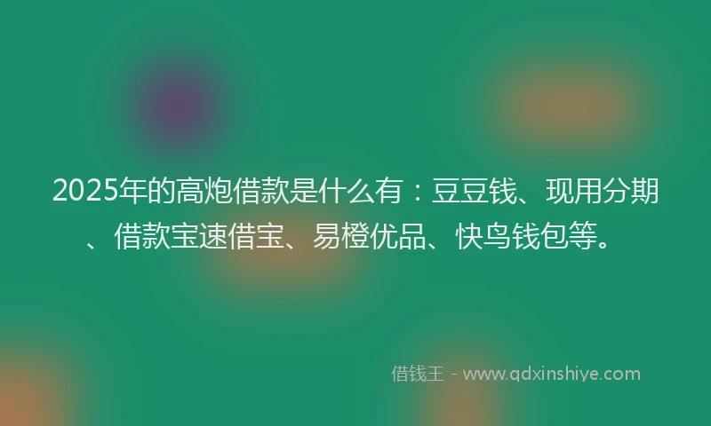 2025年的高炮借款是什么有：豆豆钱、现用分期、借款宝速借宝、易橙优品、快鸟钱包等。