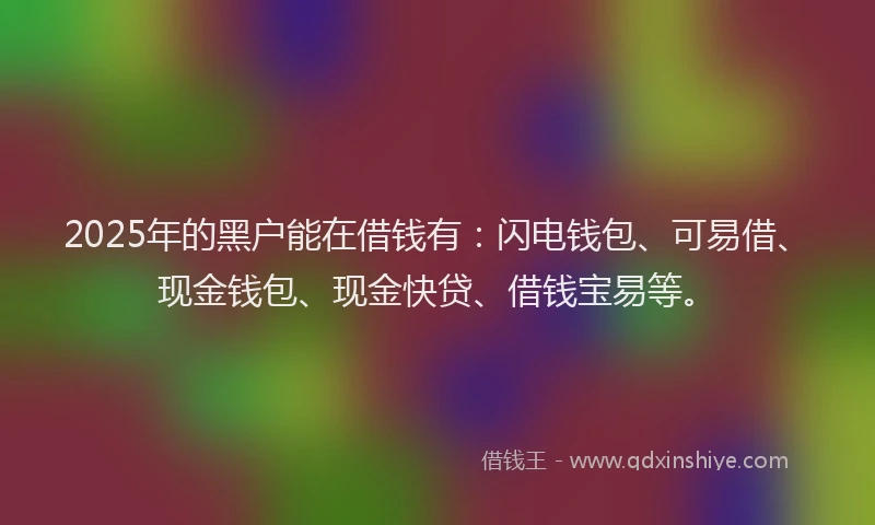 2025年的黑户能在借钱有：闪电钱包、可易借、现金钱包、现金快贷、借钱宝易等。