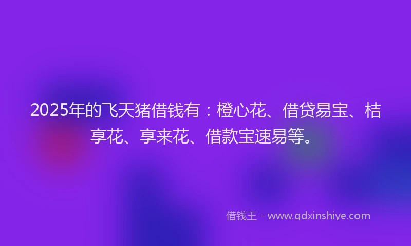 2025年的飞天猪借钱有：橙心花、借贷易宝、桔享花、享来花、借款宝速易等。