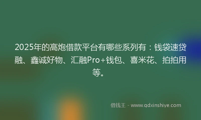 2025年的高炮借款平台有哪些系列有：钱袋速贷融、鑫诚好物、汇融Pro+钱包、喜米花、拍拍用等。