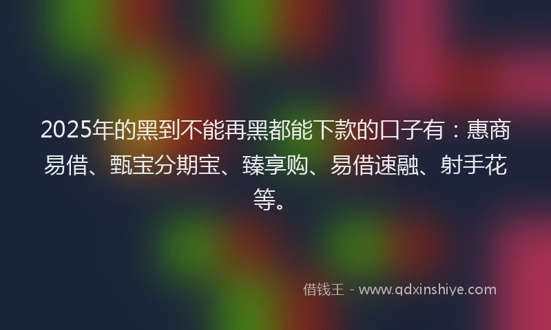 2025年的黑到不能再黑都能下款的口子有：惠商易借、甄宝分期宝、臻享购、易借速融、射手花等。