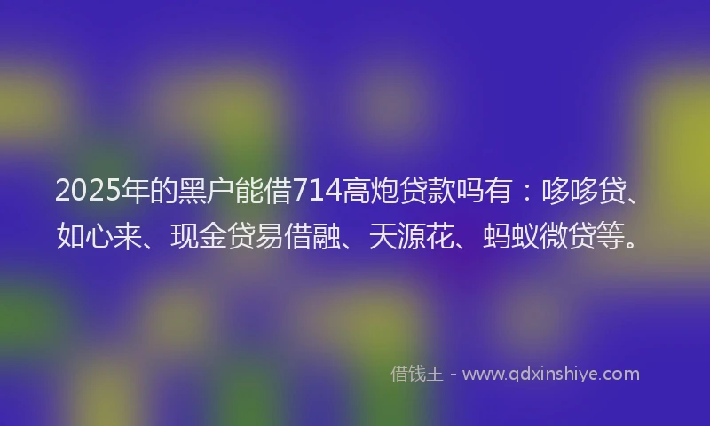 2025年的黑户能借714高炮贷款吗有：哆哆贷、如心来、现金贷易借融、天源花、蚂蚁微贷等。
