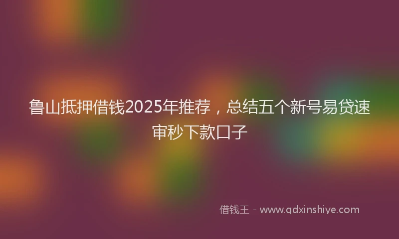 鲁山抵押借钱2025年推荐，总结五个新号易贷速审秒下款口子