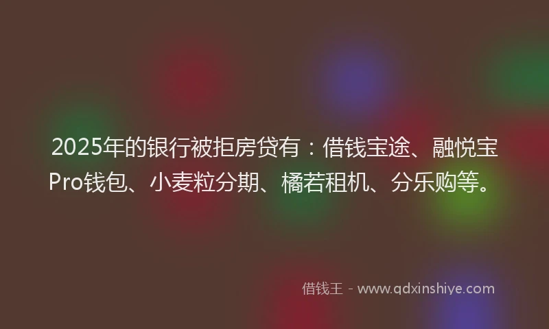 2025年的银行被拒房贷有：借钱宝途、融悦宝Pro钱包、小麦粒分期、橘若租机、分乐购等。