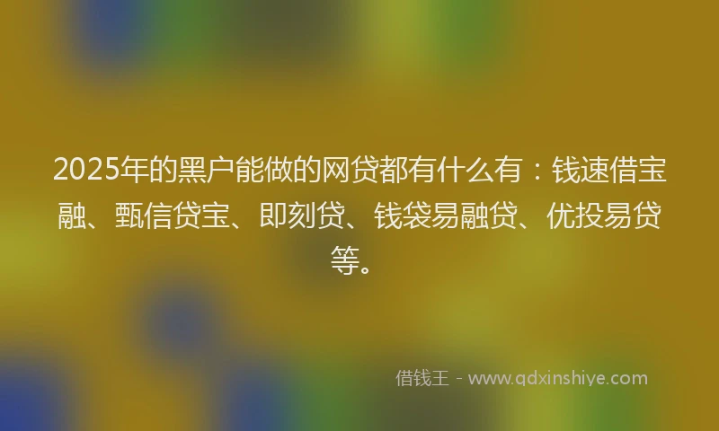 2025年的黑户能做的网贷都有什么有：钱速借宝融、甄信贷宝、即刻贷、钱袋易融贷、优投易贷等。