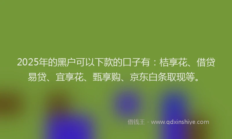 2025年的黑户可以下款的口子有：桔享花、借贷易贷、宜享花、甄享购、京东白条取现等。