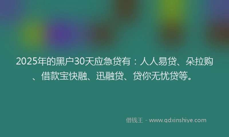 2025年的黑户30天应急贷有：人人易贷、朵拉购、借款宝快融、迅融贷、贷你无忧贷等。