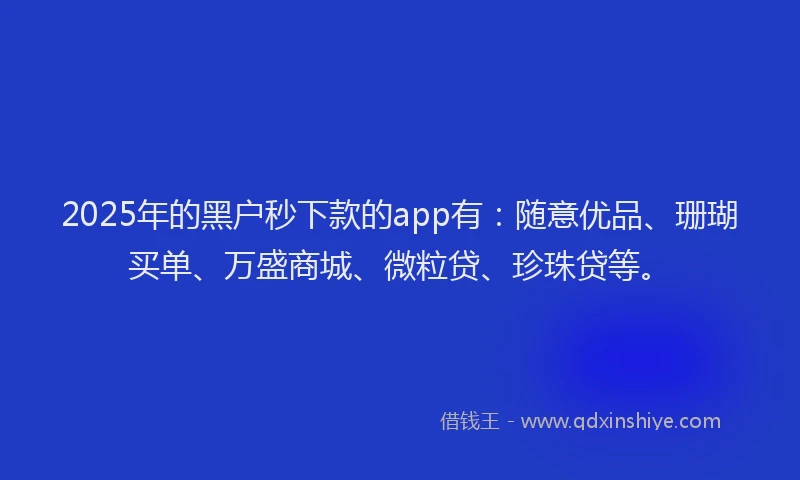 2025年的黑户秒下款的app有：随意优品、珊瑚买单、万盛商城、微粒贷、珍珠贷等。