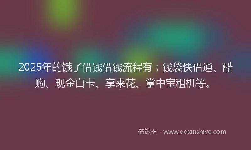 2025年的饿了借钱借钱流程有：钱袋快借通、酷购、现金白卡、享来花、掌中宝租机等。