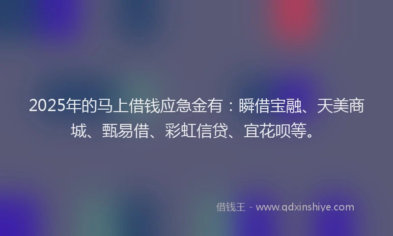 2025年的马上借钱应急金有：瞬借宝融、天美商城、甄易借、彩虹信贷、宜花呗等。