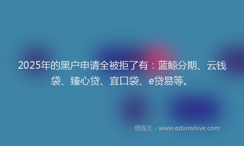 2025年的黑户申请全被拒了有：蓝鲸分期、云钱袋、臻心贷、宜口袋、e贷易等。