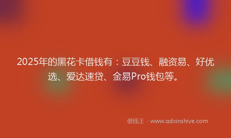 2025年的黑花卡借钱有：豆豆钱、融资易、好优选、爱达速贷、金易Pro钱包等。
