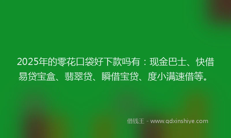 2025年的零花口袋好下款吗有：现金巴士、快借易贷宝盒、翡翠贷、瞬借宝贷、度小满速借等。