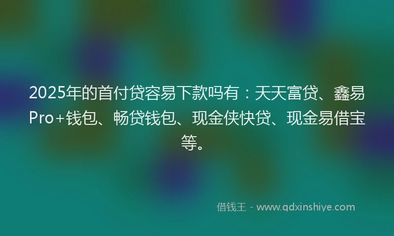 2025年的首付贷容易下款吗有：天天富贷、鑫易Pro+钱包、畅贷钱包、现金侠快贷、现金易借宝等。