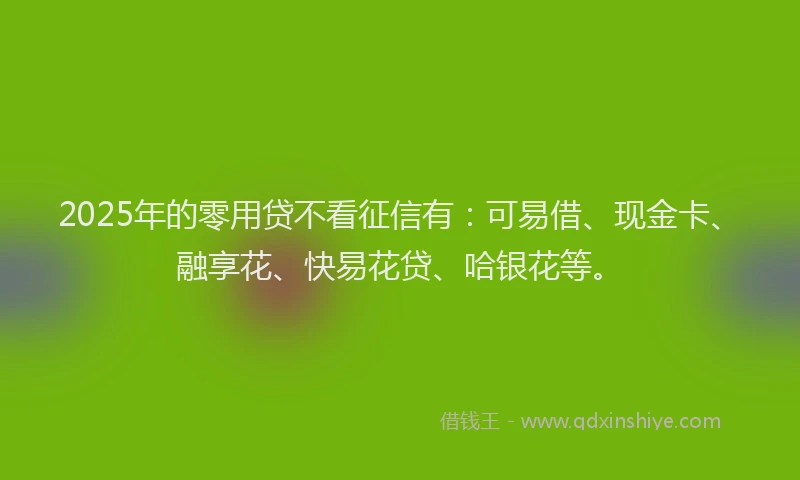 2025年的零用贷不看征信有：可易借、现金卡、融享花、快易花贷、哈银花等。