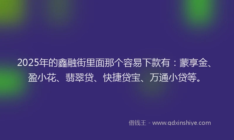 2025年的鑫融街里面那个容易下款有：蒙享金、盈小花、翡翠贷、快捷贷宝、万通小贷等。