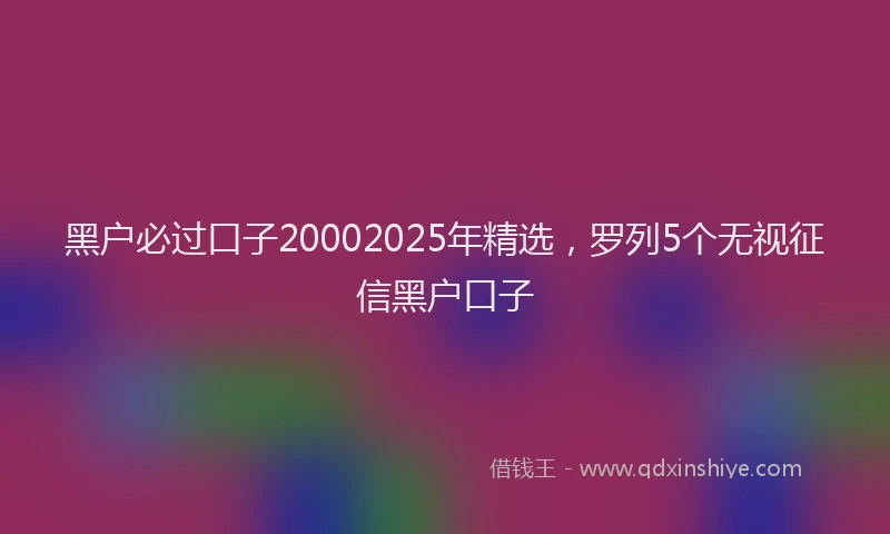 黑户必过口子20002025年精选，罗列5个无视征信黑户口子
