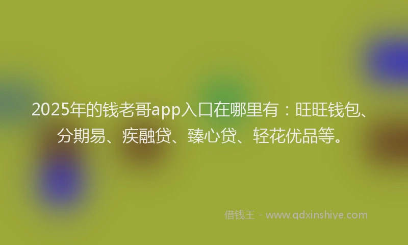 2025年的钱老哥app入口在哪里有：旺旺钱包、分期易、疾融贷、臻心贷、轻花优品等。