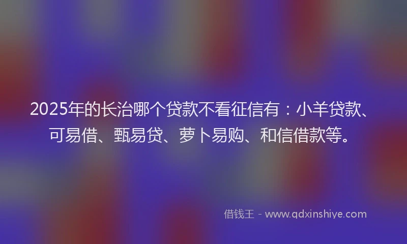 2025年的长治哪个贷款不看征信有：小羊贷款、可易借、甄易贷、萝卜易购、和信借款等。