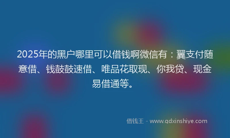2025年的黑户哪里可以借钱啊微信有：翼支付随意借、钱鼓鼓速借、唯品花取现、你我贷、现金易借通等。