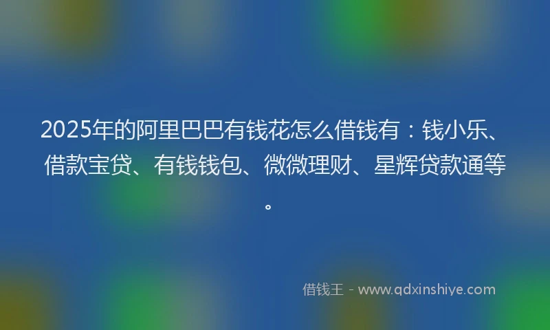 2025年的阿里巴巴有钱花怎么借钱有：钱小乐、借款宝贷、有钱钱包、微微理财、星辉贷款通等。