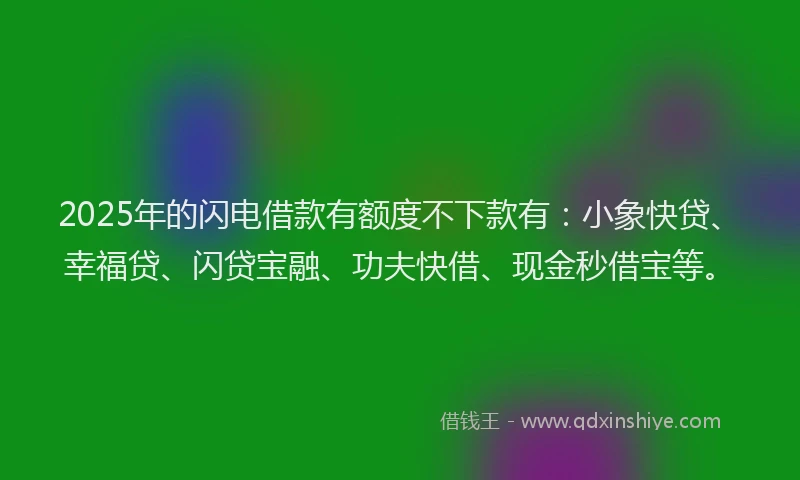 2025年的闪电借款有额度不下款有：小象快贷、幸福贷、闪贷宝融、功夫快借、现金秒借宝等。