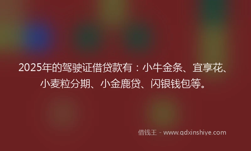 2025年的驾驶证借贷款有：小牛金条、宜享花、小麦粒分期、小金鹿贷、闪银钱包等。