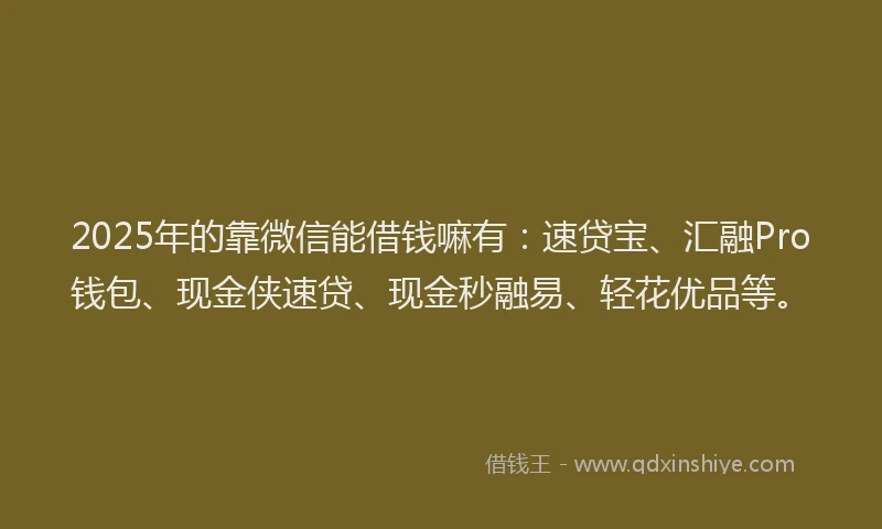 2025年的靠微信能借钱嘛有：速贷宝、汇融Pro钱包、现金侠速贷、现金秒融易、轻花优品等。