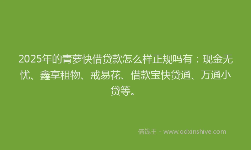 2025年的青萝快借贷款怎么样正规吗有：现金无忧、鑫享租物、戒易花、借款宝快贷通、万通小贷等。
