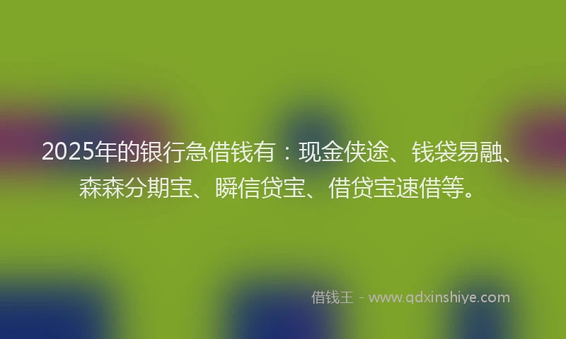 2025年的银行急借钱有：现金侠途、钱袋易融、森森分期宝、瞬信贷宝、借贷宝速借等。