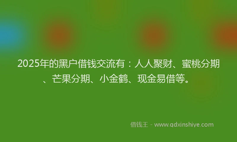 2025年的黑户借钱交流有：人人聚财、蜜桃分期、芒果分期、小金鹤、现金易借等。