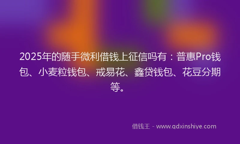 2025年的随手微利借钱上征信吗有：普惠Pro钱包、小麦粒钱包、戒易花、鑫贷钱包、花豆分期等。